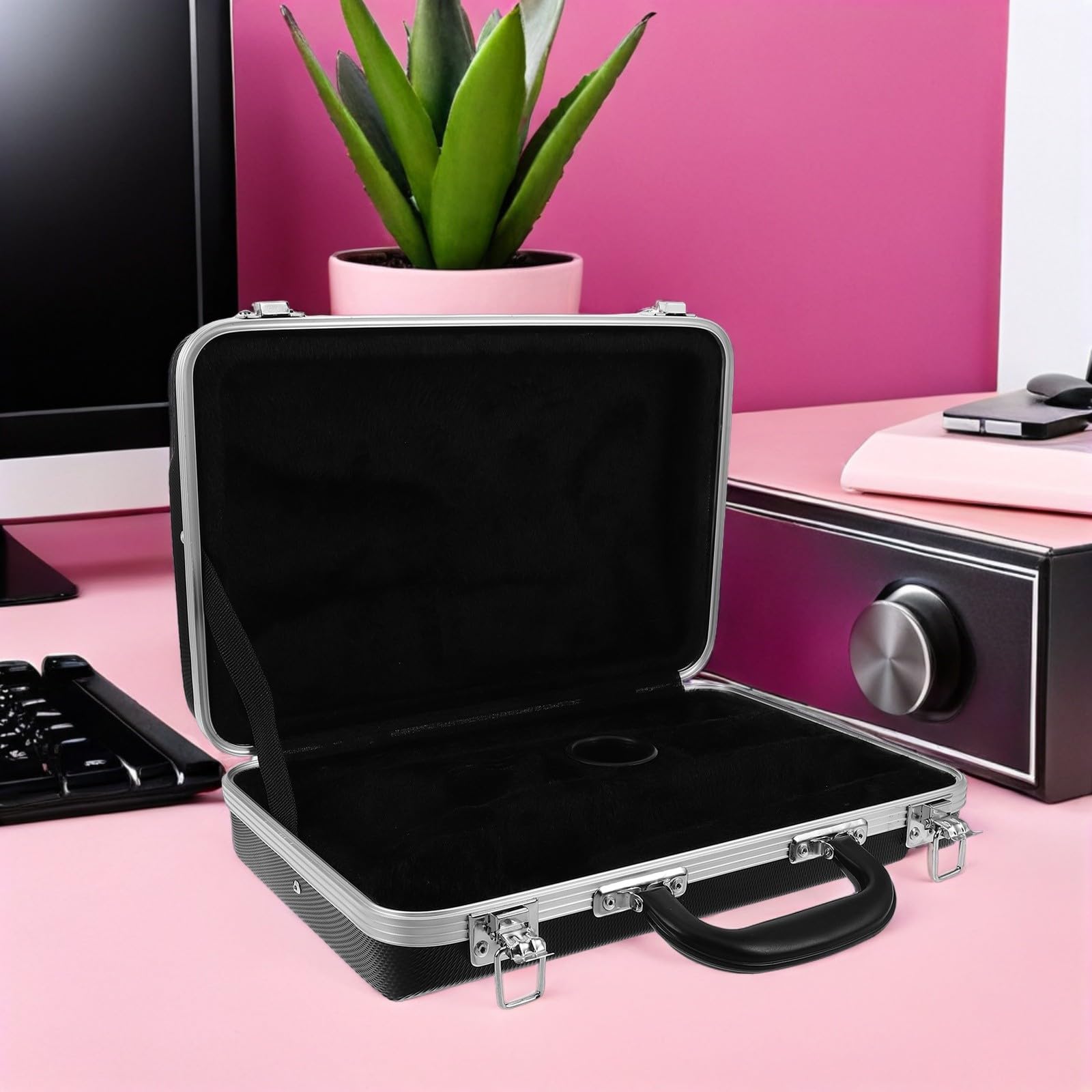 POPETPOP Estuche Rígido para Clarinete de ABS Negro Organizador Multicompartimento para Instrumentos de Viento Estuche de Transporte Portátil para Músicos y Estudiantes en Viajes y
