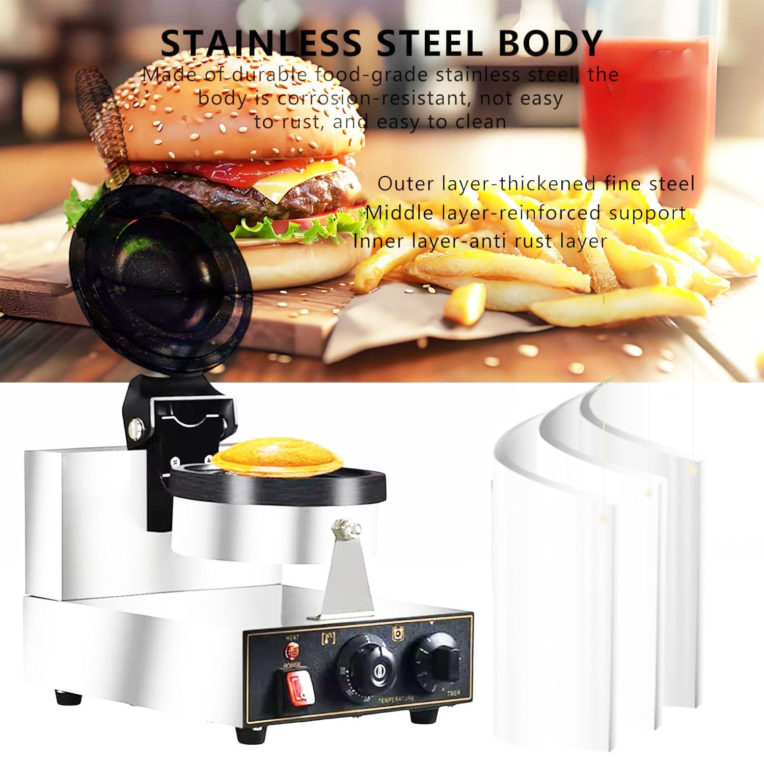Máquina Para Hacer Hamburguesas y Wafles con Relleno de Helado UFO, Panini, Dorayaki, Temperatura de 50-300 °C, Control de Tiempo de 5 Minutos. Ideal Para Cocinas Domésticas, Panaderías,220 V