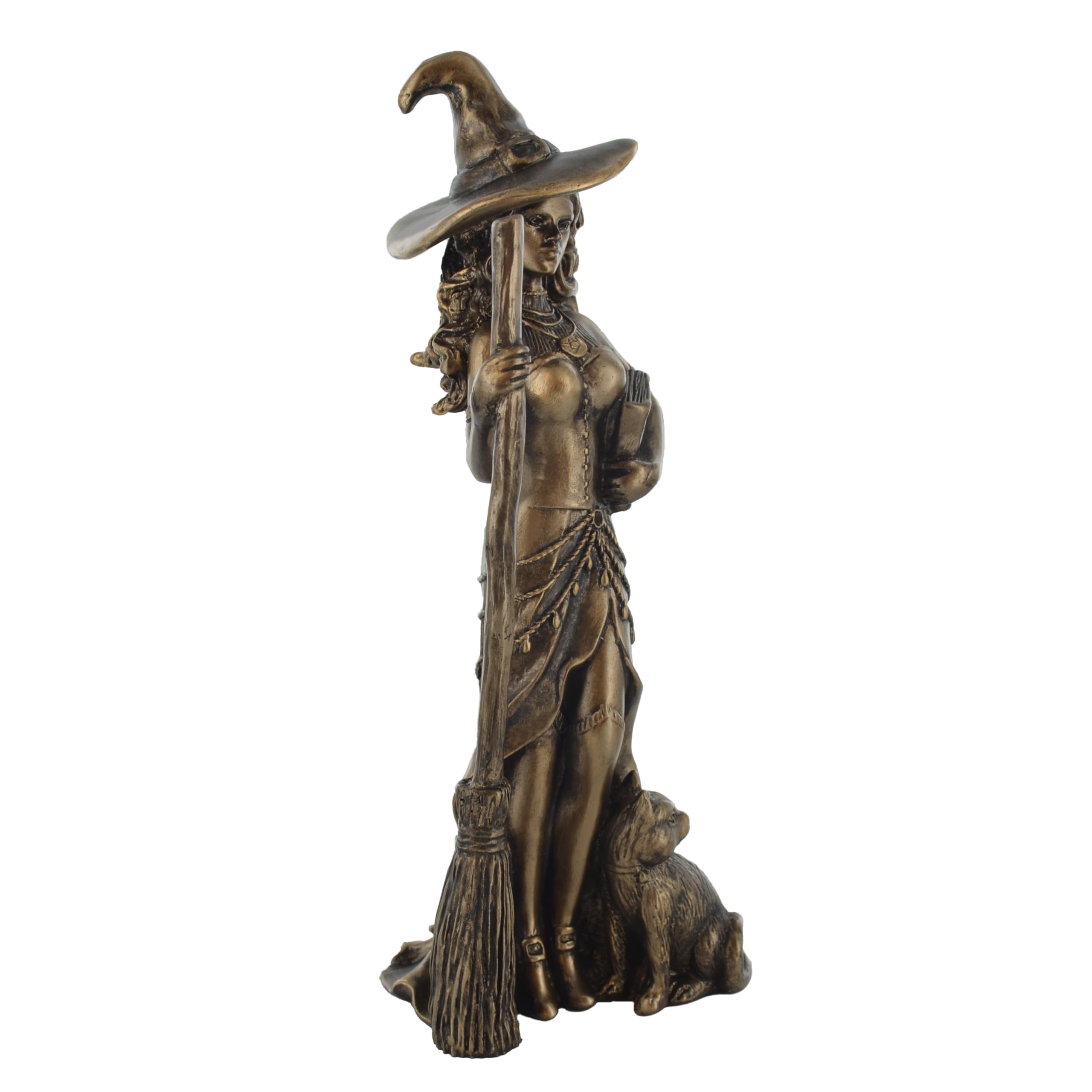 Figura decorativa de bronce con diseño de bruja y gato negro