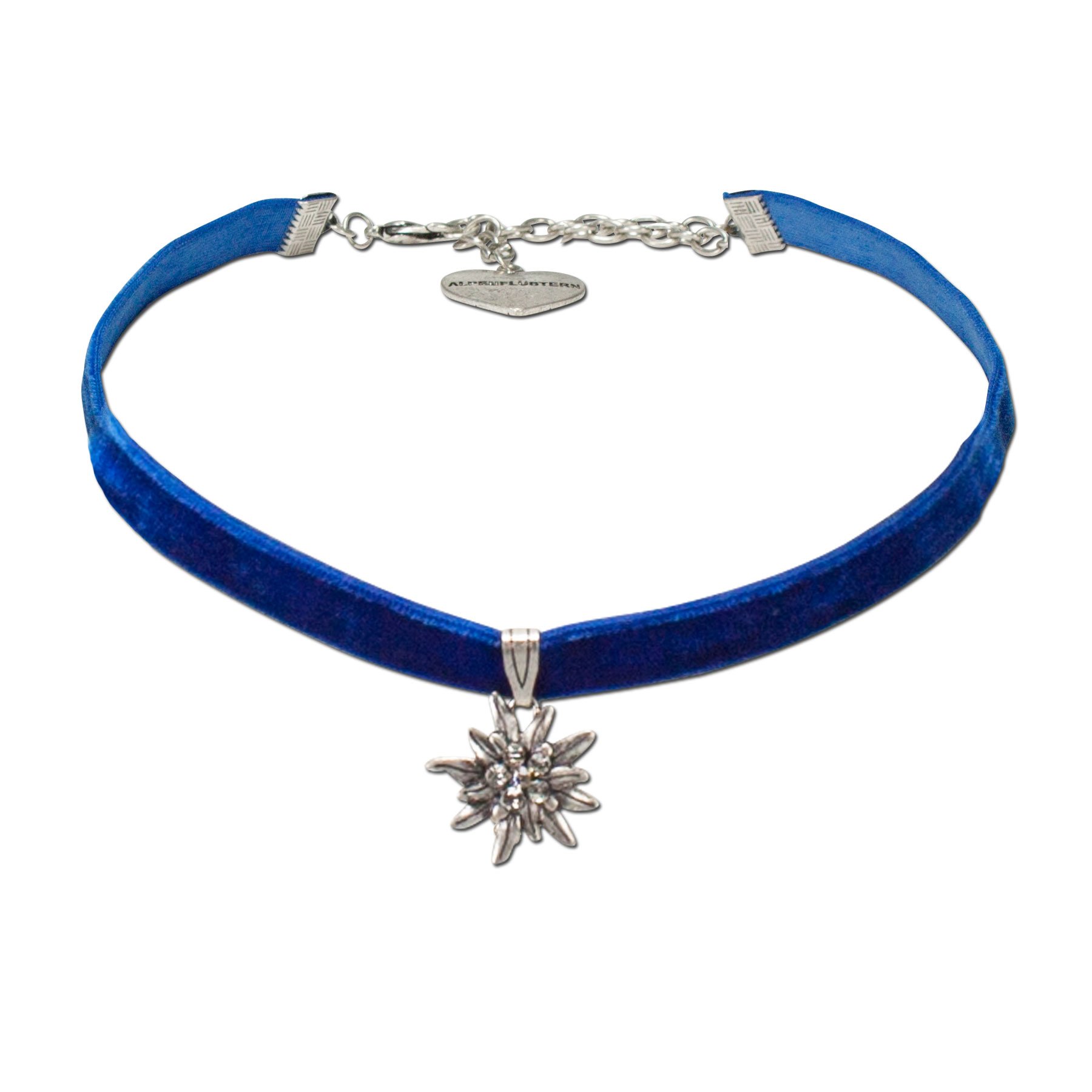 Alpenflüstern Trachten-Samt-Kropfband Strass-Edelweiß klein - Trachtenkette enganliegend, Kropfkette elastisch, Damen-Trachtenschmuck, Samtkropfband schmal in traditionellen Farben DHK099