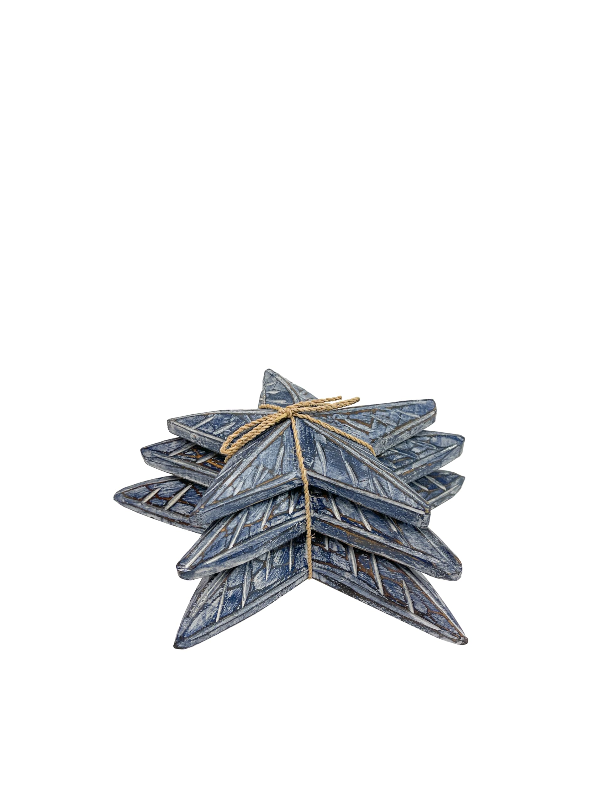 Set of 3 Wooden Carved Starfish Ornaments - Fair Trade Nautical Sculpture Statue Beach House Hand-Painted Bird Coastal Beach Theme Seaside