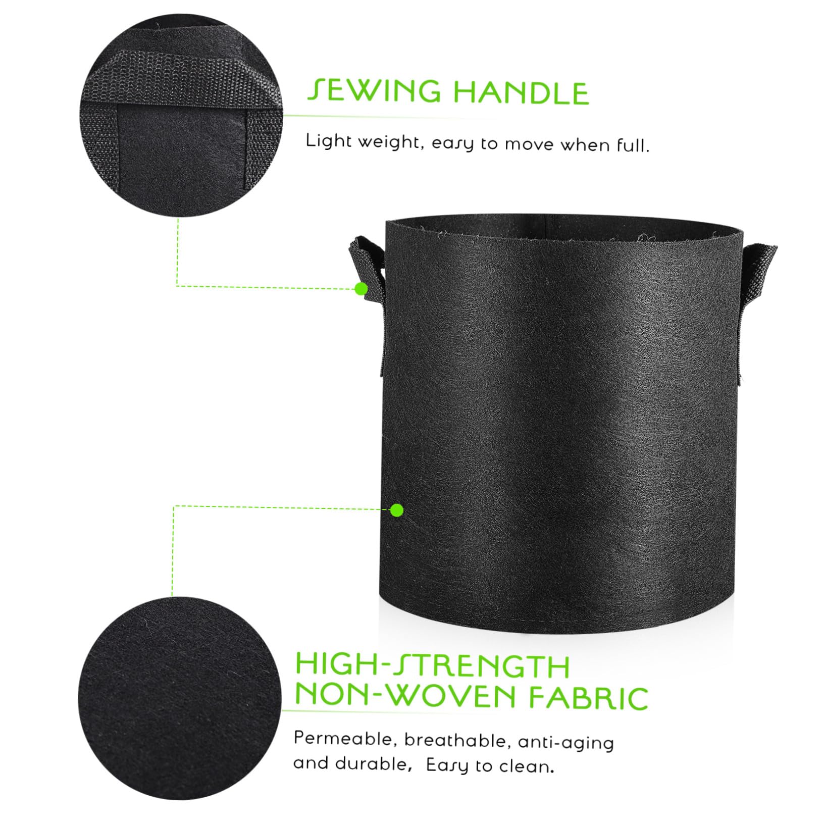 12 Pièces Lot Culture Tissu Non Tissé Épais avec Poignées Sacs de Jardinage Respirants pour Pommes de Terre Tomates Fleurs et Légumes Noirs
