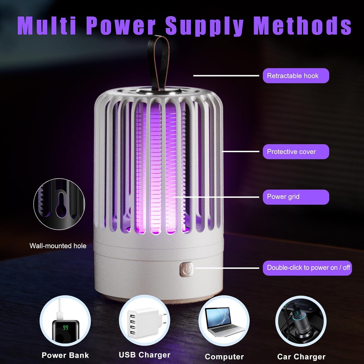 Stechm&uuml;cken Falle Insektenvernichter Elektrisch, 2 IN 1 Elektrisch M&uuml;ckenlampe Mosquito Killer