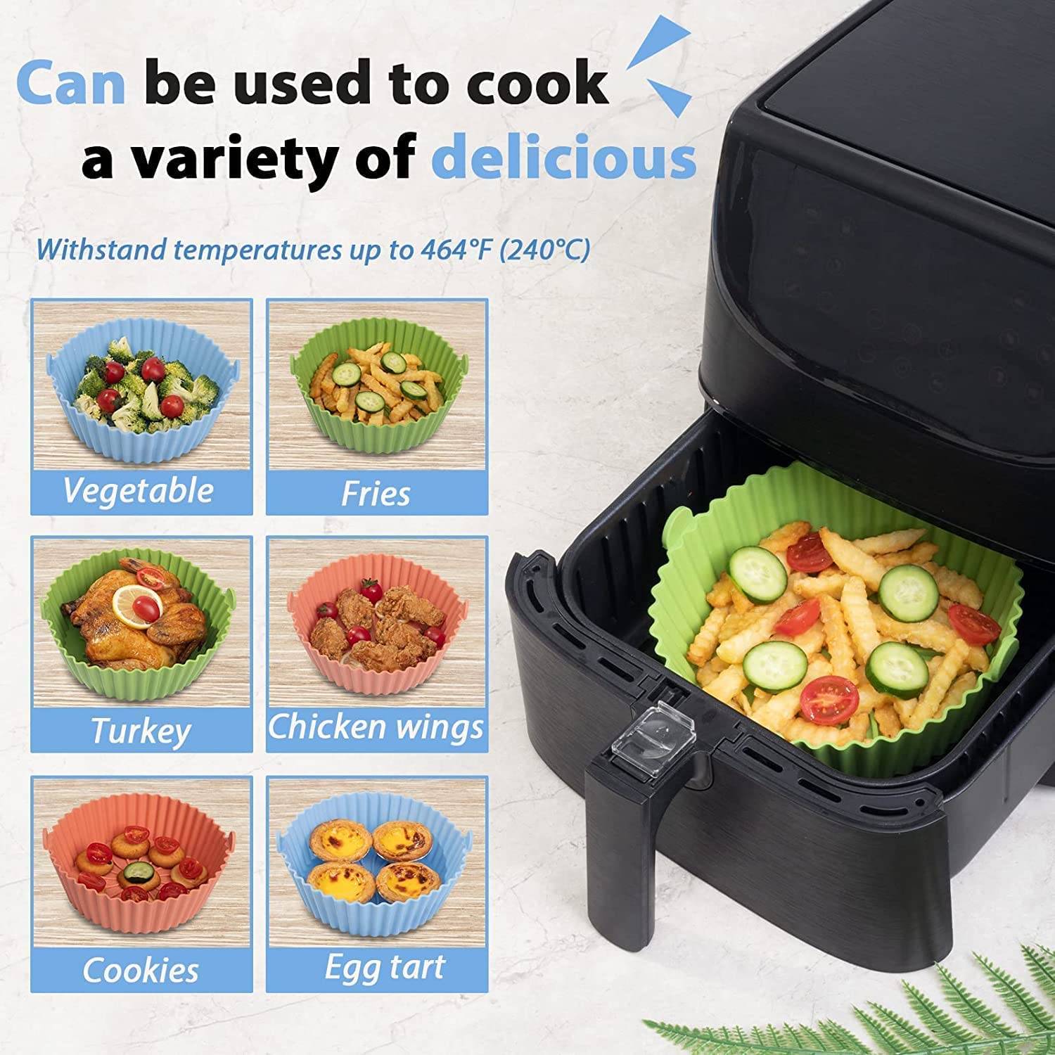 SAMEZONE Silicone Air Fryer Liners Reusable Non-Stick AirFryer Silicon Pot Food-Grade Accessories for Parchment Liner Wave StripeTexture for Even Heat Resistant Silicone Baking Tray (2, Round) — Amazon image 7