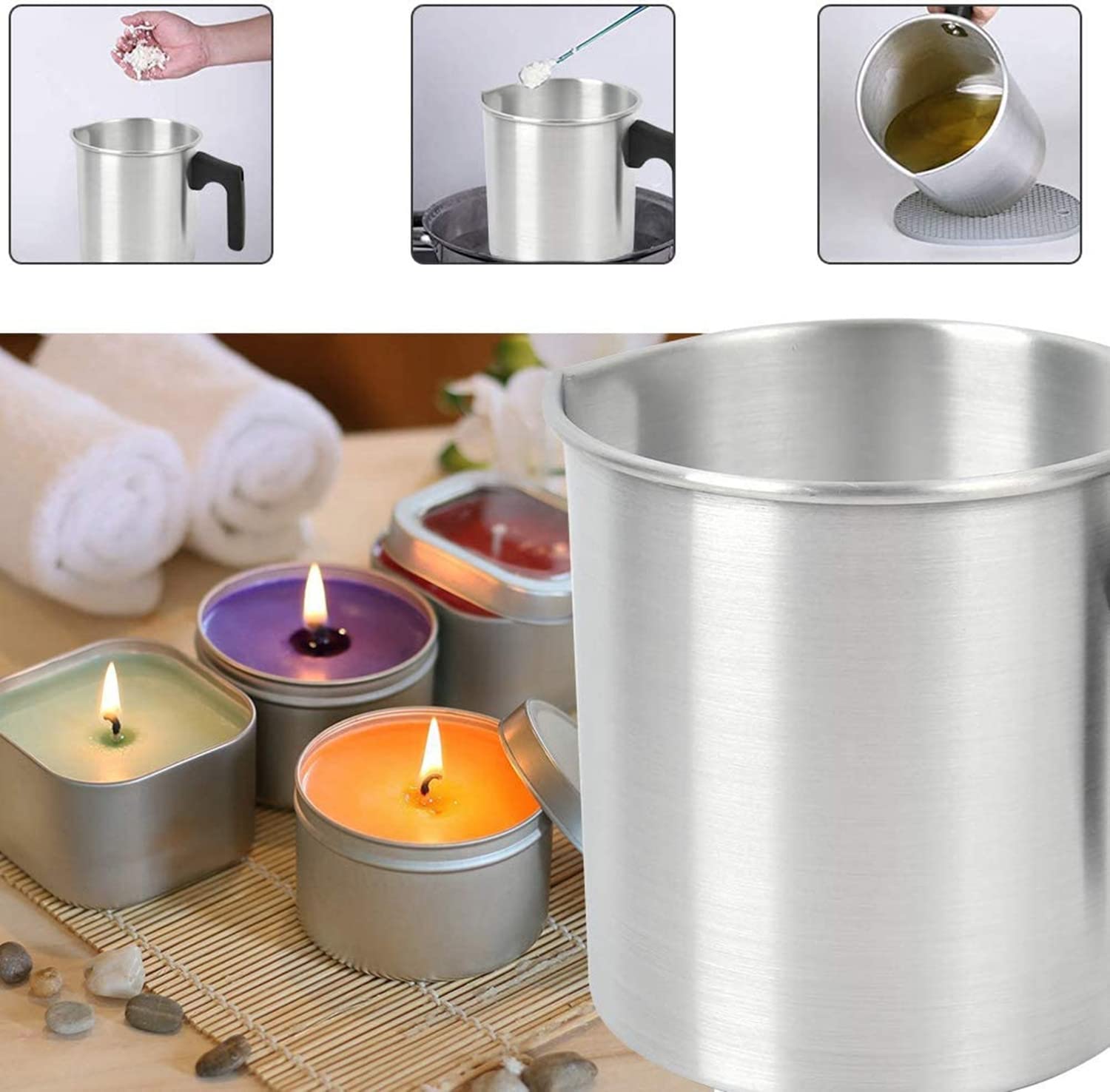 LATRAT Boccale per candele, in metallo, per sciogliere la cera, 1,2 l, ideale per la produzione di candele e per la produzione di sapone
