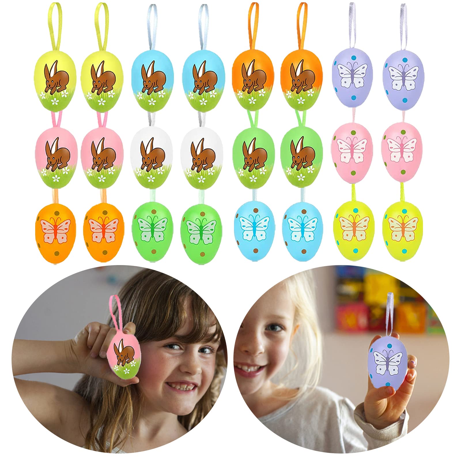 24 Uova Di Pasqua Decorative In Plastica - Colorate, Con Cordino Per Appendere, Perfette Per Decorazioni - Foto 8