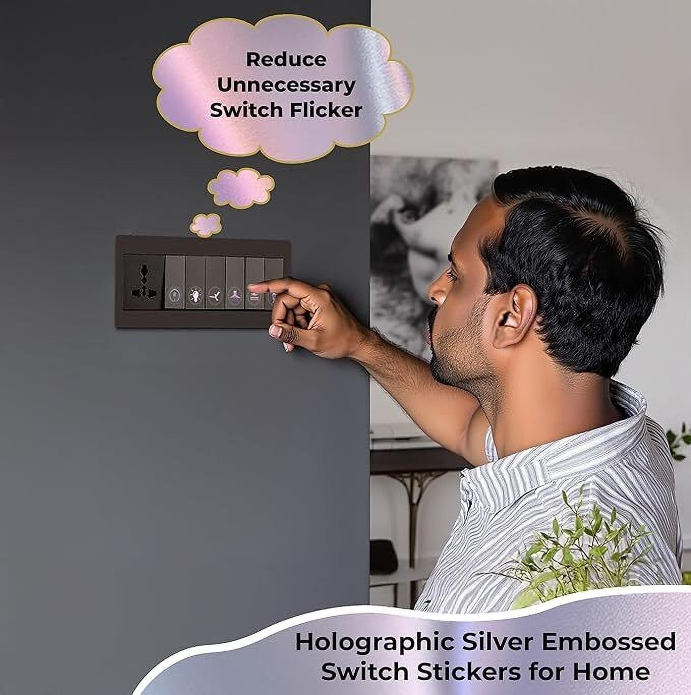 ARNEMA Premium Silver Holographic Switch Stickers | Embossed Self Adhesive Stickers for Switch Boards 1