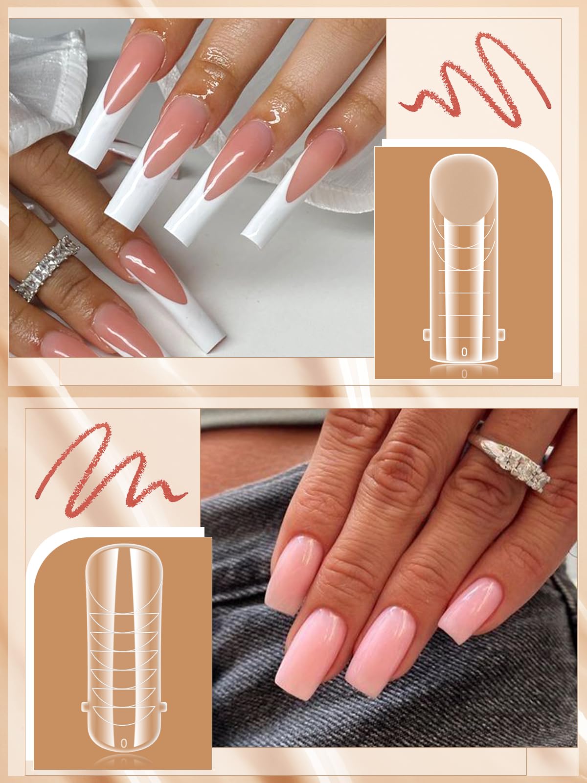 EBANKU 96PCS Poly Gel Nail Forms, Wielokrotnego użytku podwójne formy do Polygel Matte Stiletto Almond Square Nail Mold Akrylowe narzędzie do przedłużania paznokci do domowego salonu Manicure, 4 style