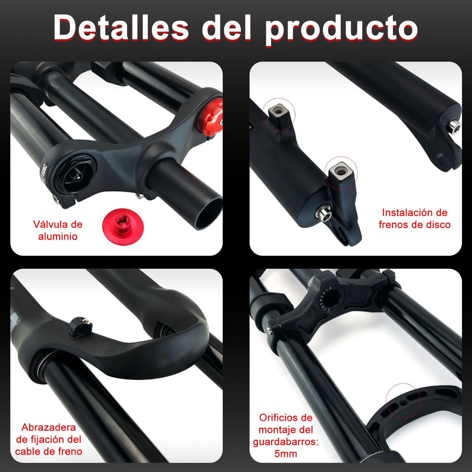 Doble Corona Horquilla Aire, para Bicicleta de suspensión, Eje pasante | Presión Aire Amortiguador, 26 27.5 29 Pulgadas Montaña Suspensión, rebote ajustable,Horquilla Delantera Recta De Recorrido