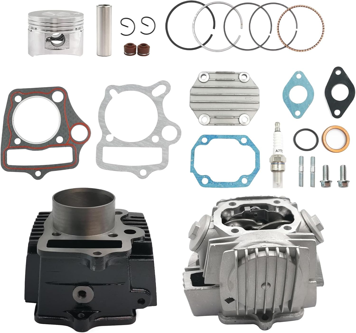 52.4mm Cylinder Piston Kit with Cylinder Head Rebuild Kit Compatible with Taotao Roketa Coolster 110cc 4 Stroke ATV Go Kart Dirt Bike
