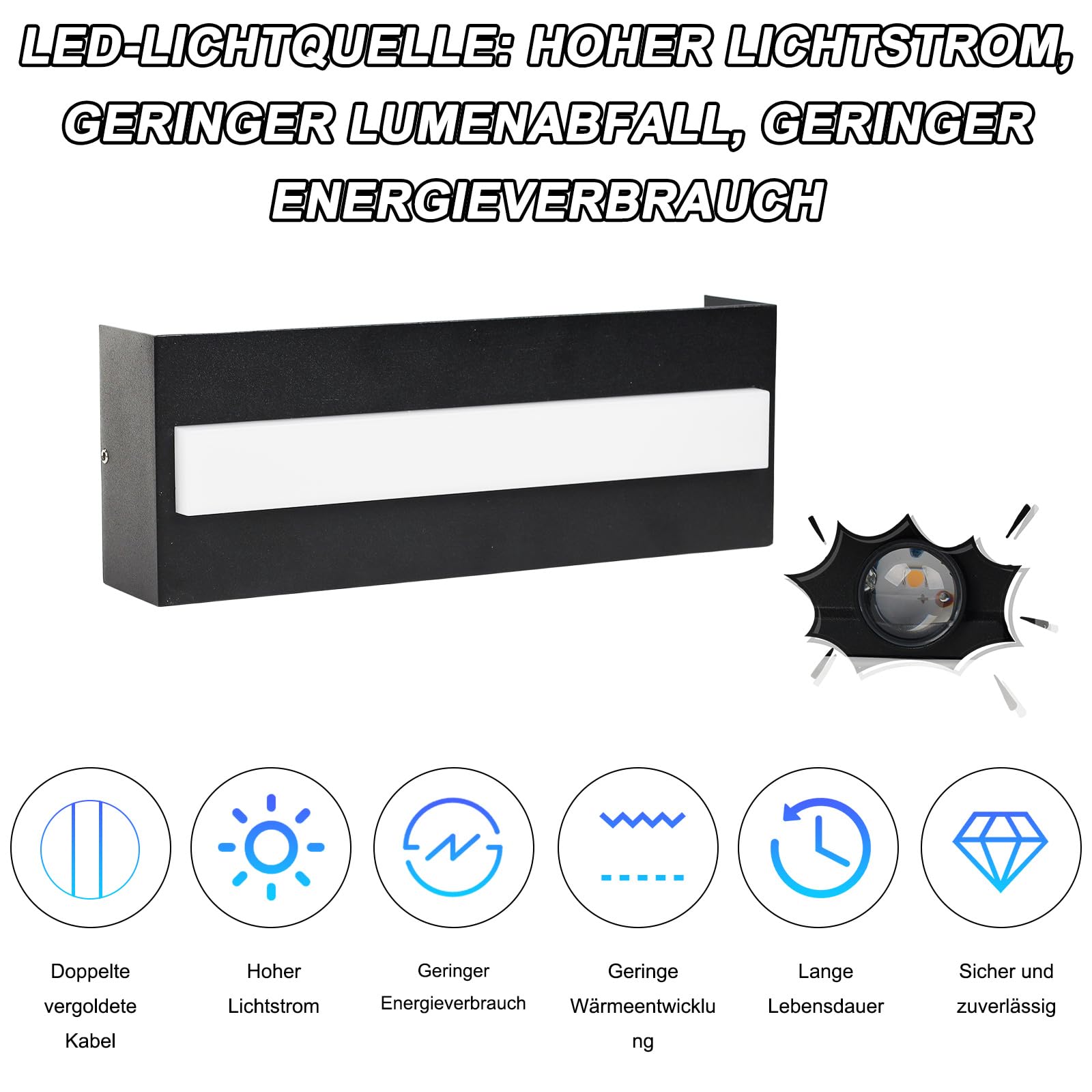 4PCS LED Wandlampe für Innen und Außen - 3000K IP65 Wasserdicht Wandlampe mit 8 Lichtquellen, 12W Aluminium LED Lampe, Wandleuchten, Up and Down Leuchten Innen, Garten, Flur, Balkon, Treppenhaus