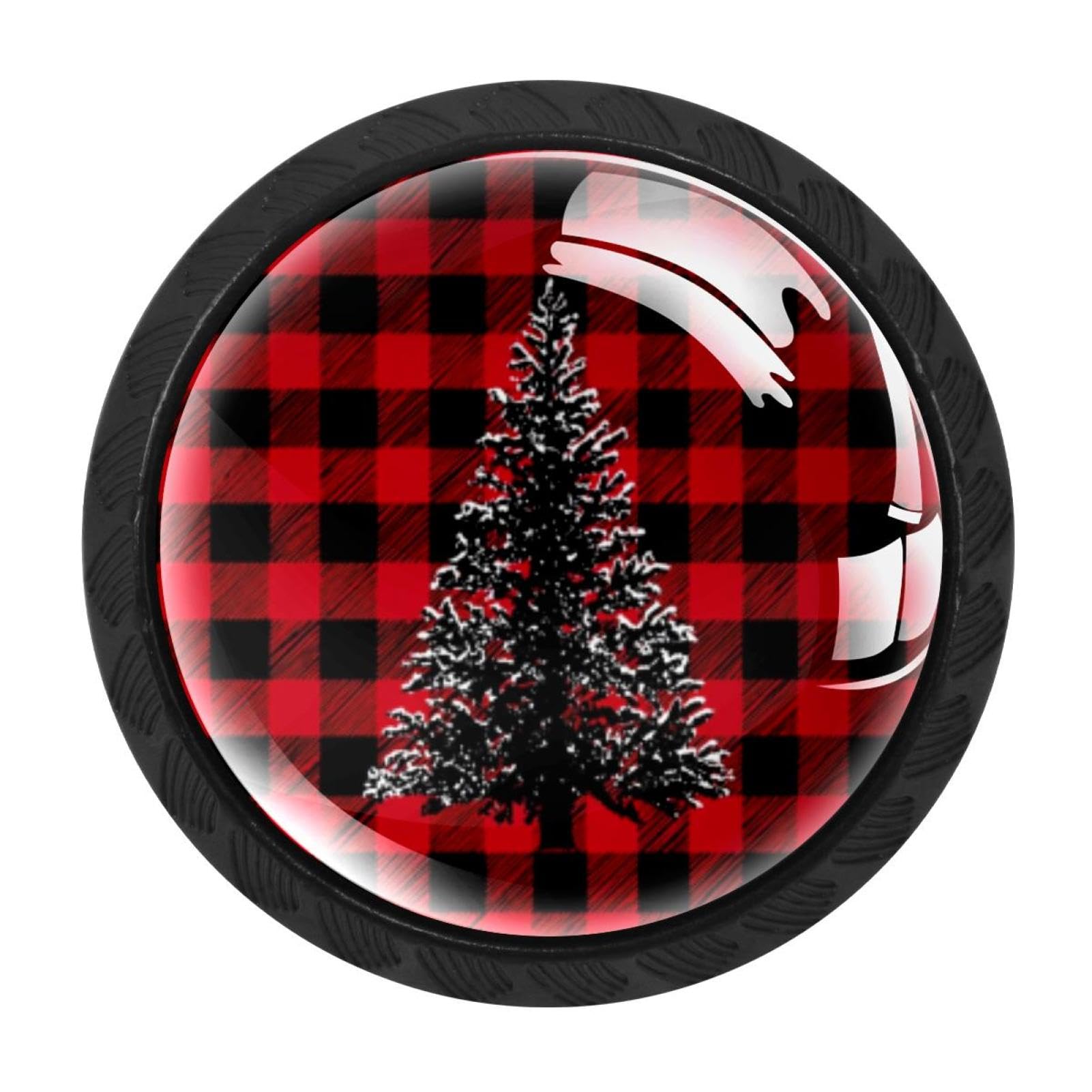 Chenzzzz Multicolored 03 4 Pack Black Christmas Tree On Red Black Checkered Cabinet Pulls Kitchen Cabinet Handles Ideal For Cabinet,Drawer,Cupboard And Wardrobe