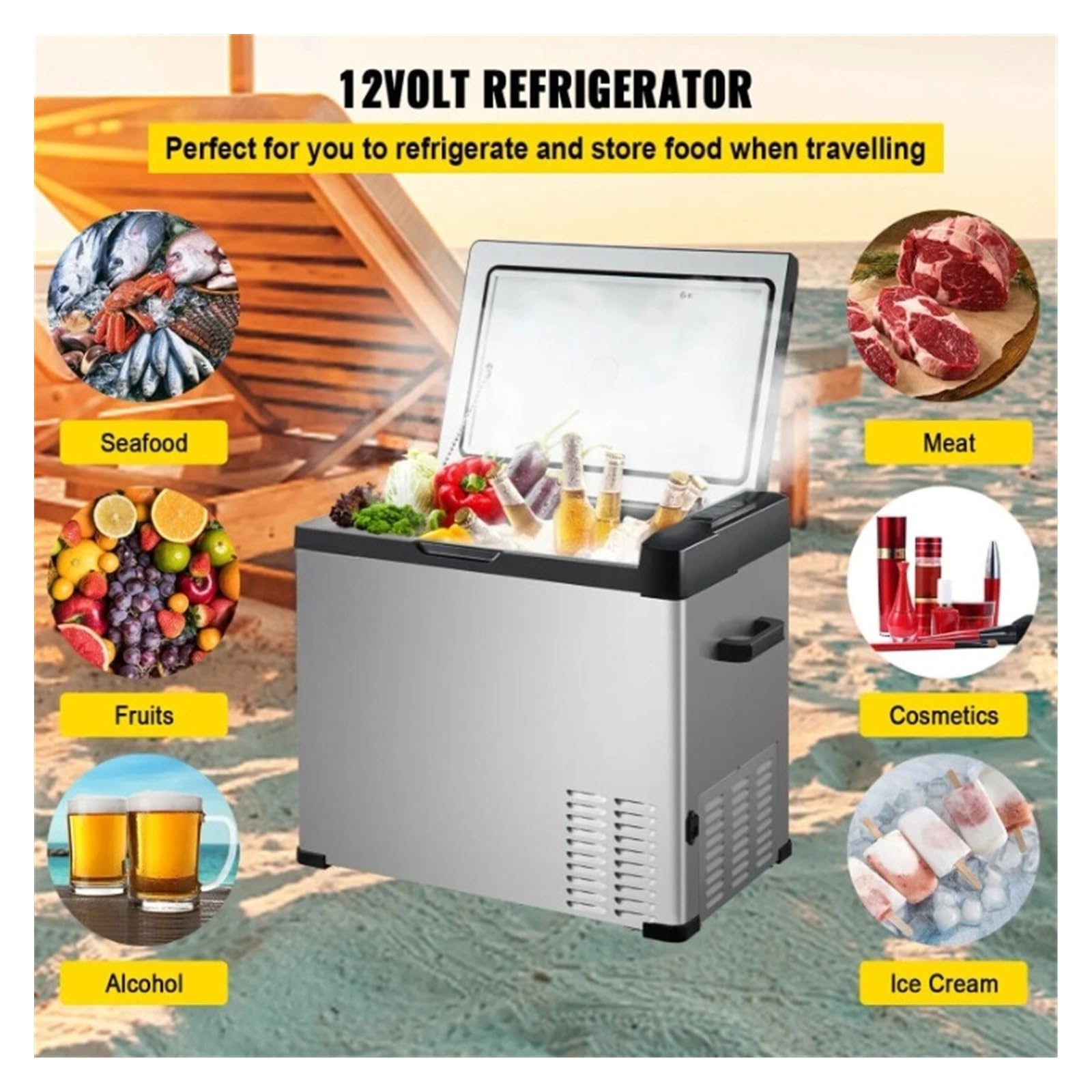 Mini refrigerador portátil for Coche de 30, 40 y 50 litros, con congelador pequeño, 12 V/24 V CC, 110-240 CA, Ideal for Exteriores, caravanas y Camping.(50L)
