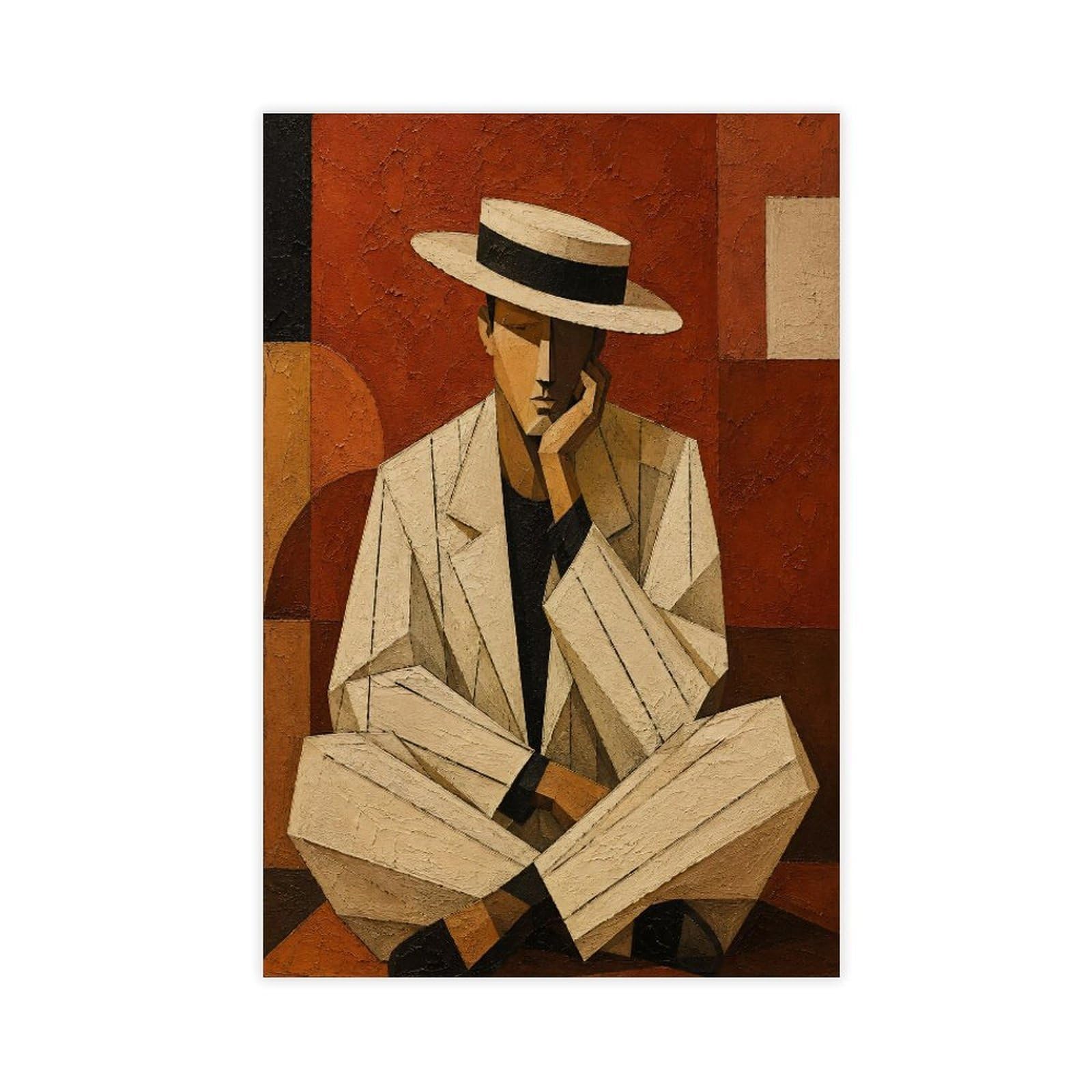 H3b8u2y5 Unframe-Style-13 Man In White Suit Canvas Wall Art, Cubist Living Room