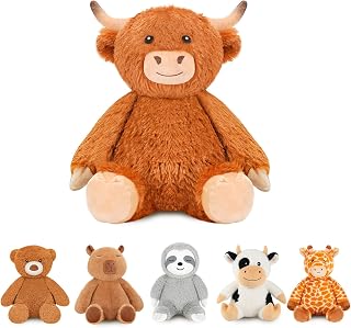 Weighted Stuffed Animals Highland Cow Plush Heated Microwavable Weighted Plushies Stuffy Lavender Scented Highland Cow Stuffed Animal Calming Gift for Kids and Adults
