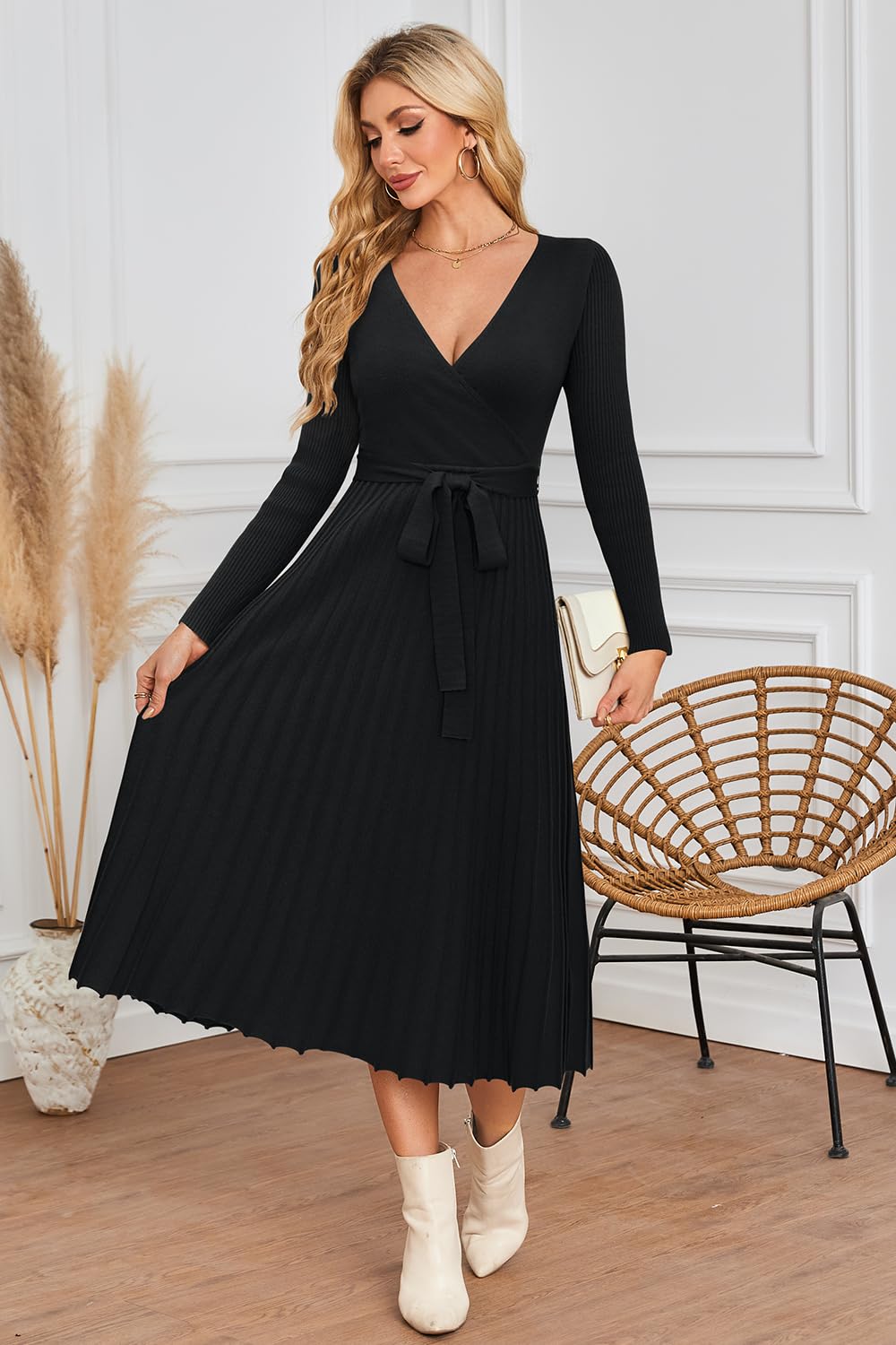 Newshows Strickkleid Damen Winter Herbst Langarm Winterkleid