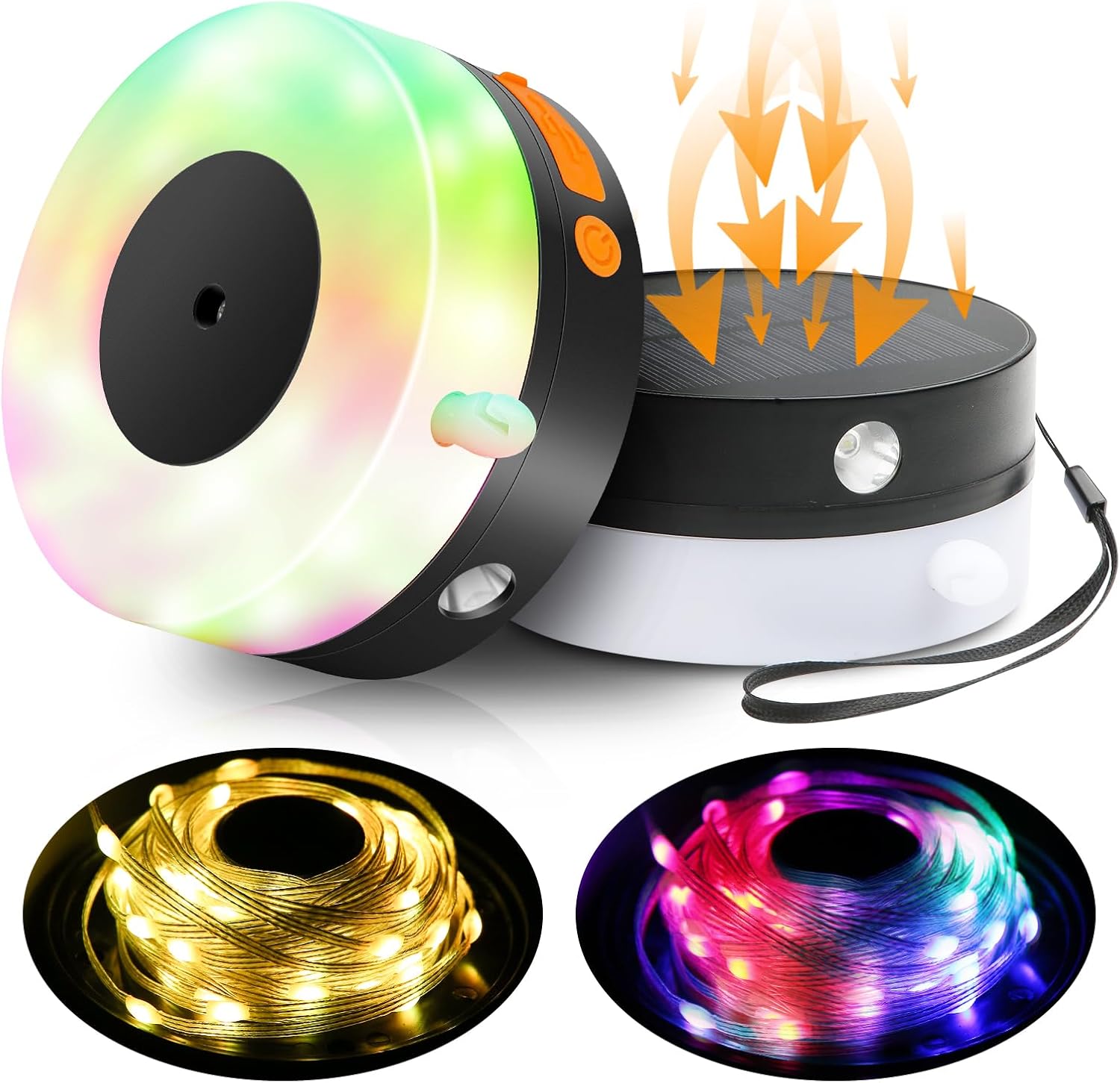 Solar Outdoor Camping String Lights, 3 in 1 Solar Camping Lights with 8