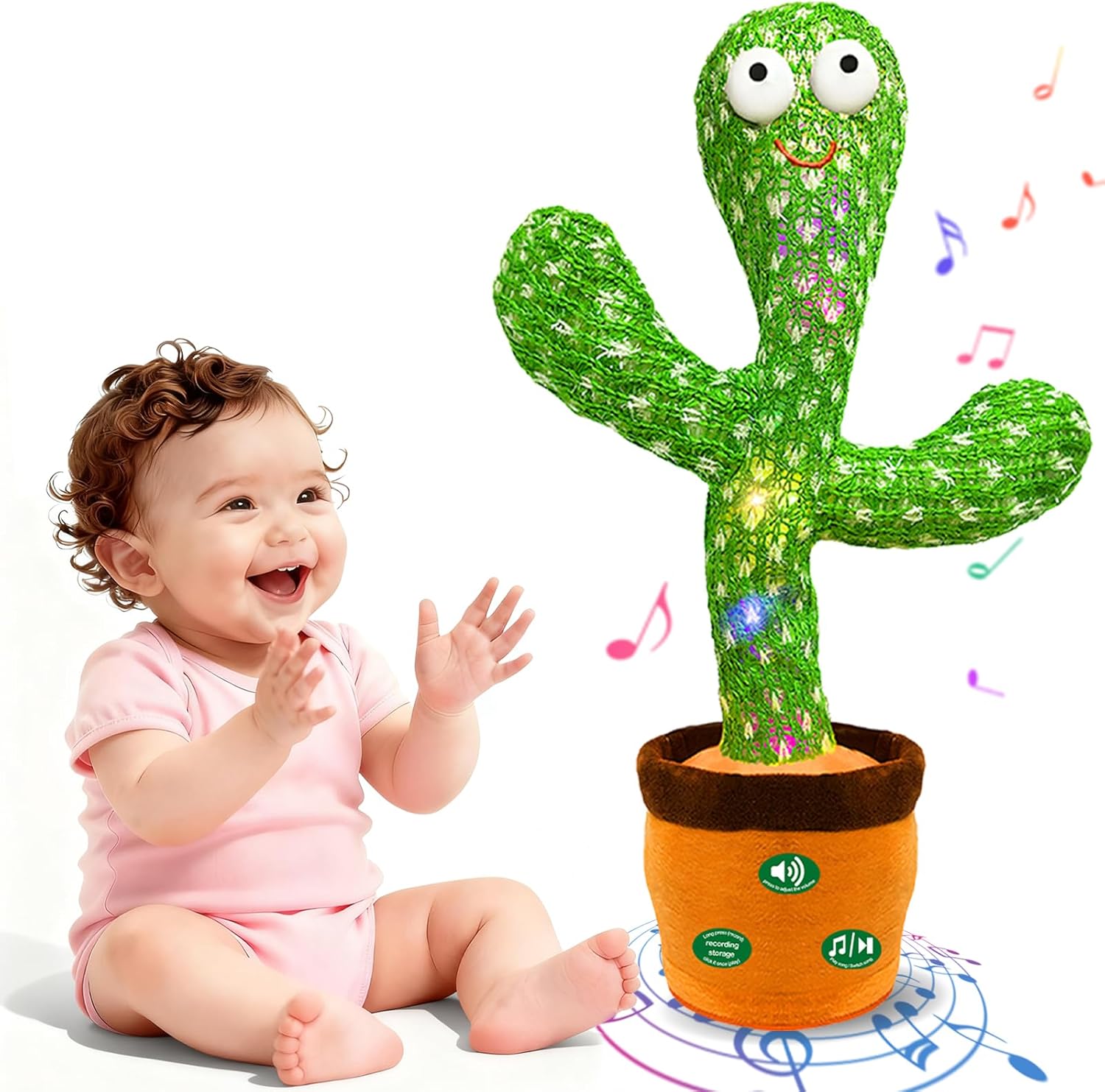 Hunfur (Updated Volume Adjustment) Dancing Mimicking Talking Cactus Toy,Funny Gift for Toddler 1 2 3 Year Old Boy Girl,Singing Record Repeat What You Say Light Up Baby Infant Toys 6-12 12-18 Months