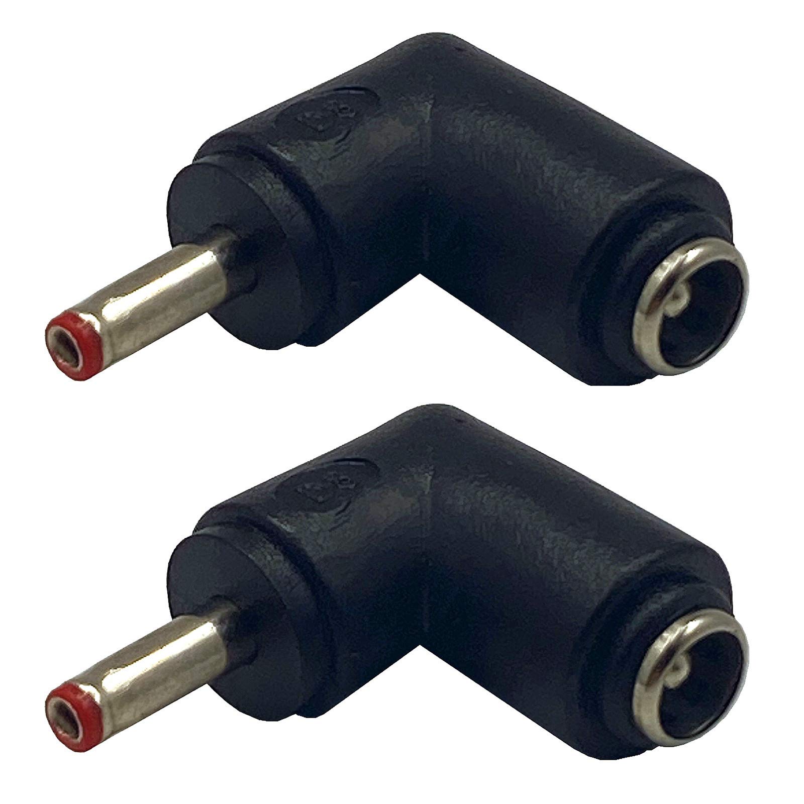 2Pcs DC Power Connector Adapter 90 Degree Angle 3.5mm x 1.35mm Male Plug to 5.5mm x 2.1mm Female Jack Coupler Converter (L Type 3.5 x 1.35mm Red)