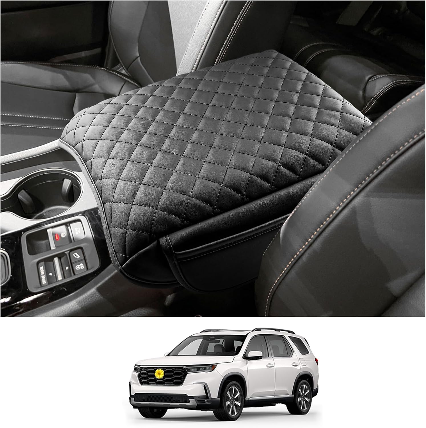 CDEFG Center Console Cover with Hidden Storage for 2023-2026 Honda Pilot/2024-2026 Honda Ridgeline Passport Accessories Armrest Cover Middle Console Protector with Magnets Secret Box