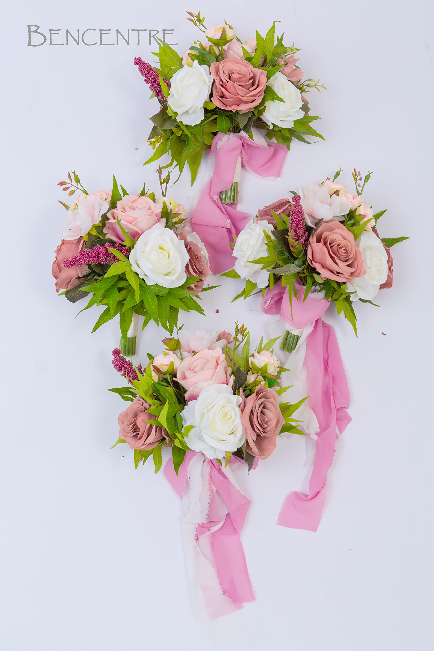 Lot de 4 Roses artificielles de 17,8 cm pour Bouquet de Demoiselle d'honneur, Bouquet Rustique, Demande en Mariage et cérémonie de Mariage Vintage
