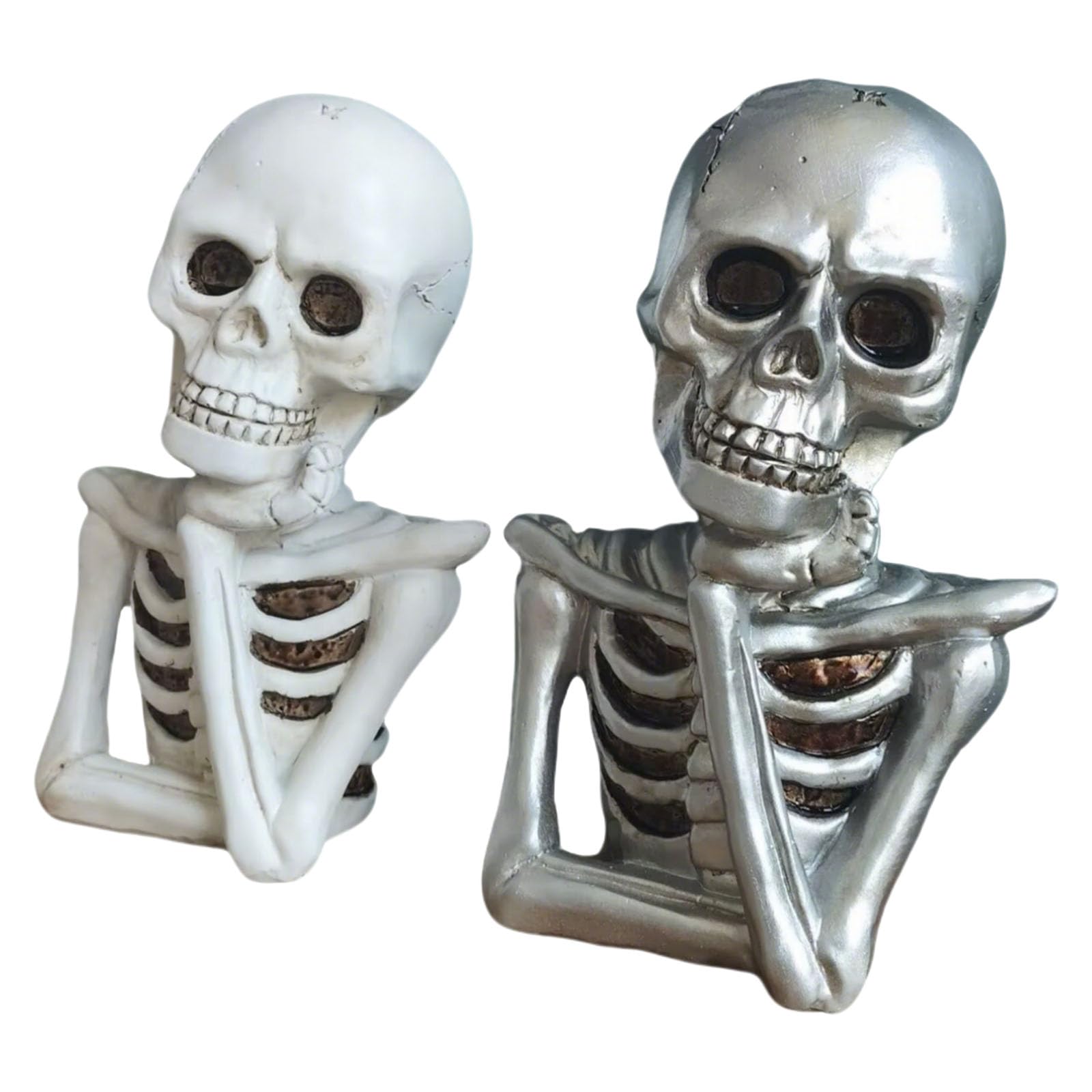 Tsophreniq Skull Resin Bust Pair - Realistic Bone Texture Halloween Decor with Hollow Eye Sockets, 7Inch Skeletons Busts for Spookys