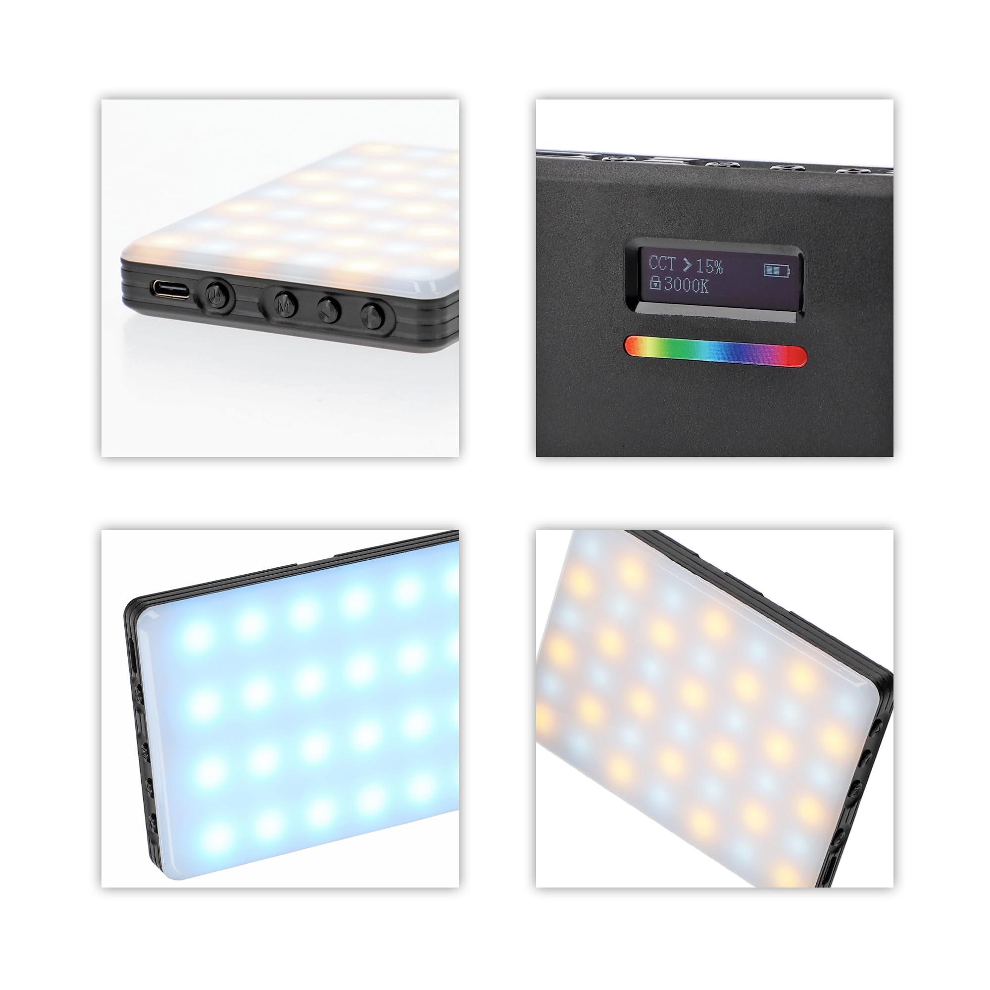ayex SL60AI - Luce LED per smartphone USB ricaricabile, illuminazione perfetta di ritratti, immagini di prodotti, Vlogs, selfies o Livestream, dimmerabile, 3200-5600k, 60 perline LED