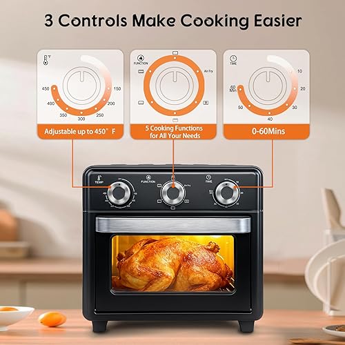 Miniatura 2 de Combo de horno tostador de freidora de aire de 10 cuartos de galón, horno freidora de aire con funciones 5 en 1, control de 3 botones y ventana