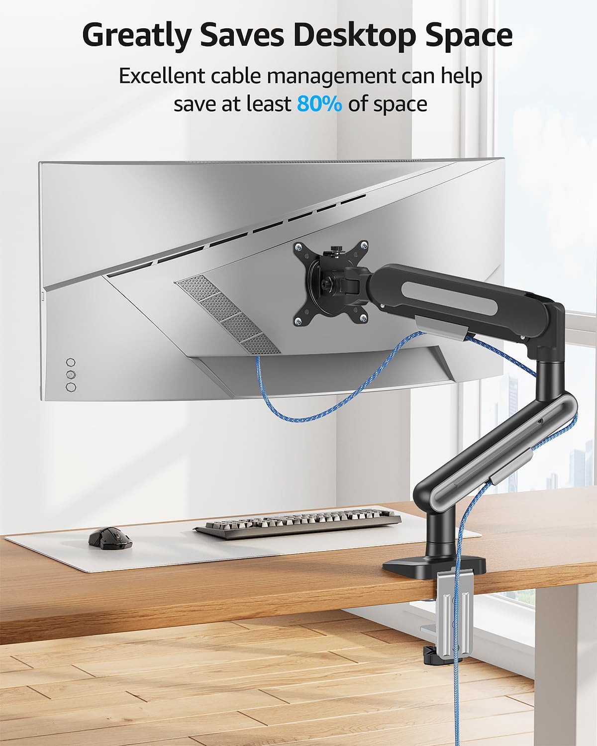 MOUNTUP Single Monitor Desk Mount for 4.4-26.5lbs, Heavy Duty Monitor Arm for 40 39 37 34 32 27inch, Full-Motion Monitors Stand, Height Adjustable Monitors Arm with C-Clamp＆Grommet Base