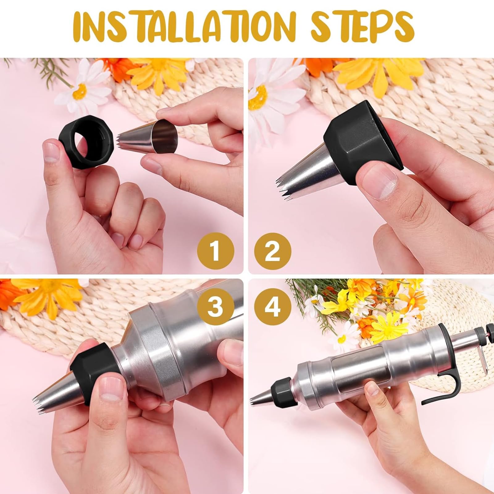 Juego de pistolas de decoración de glaseado, herramientas de decoración de pasteles con 3 raspadores de crema y 6 boquillas reemplazables, fácil de usar para principiantes, ideal para decoración de
