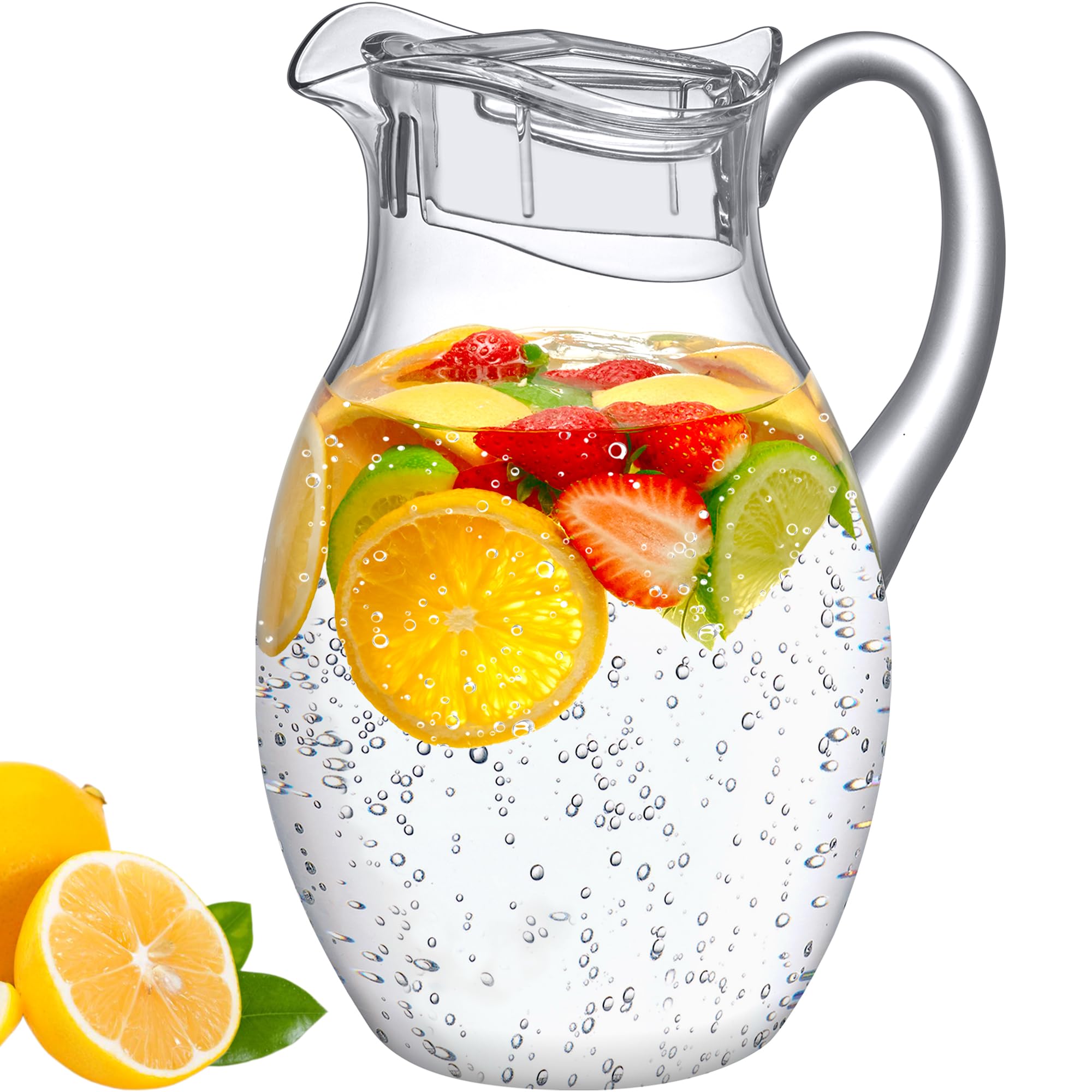 Amazing AbbyBubbly Grand - Plastic Pitcher (96 oz, 3 Quart), Clear Water Pitcher with Lid, Fridge Jug, BPA-Free, Shatter-Proof, Great for Iced Tea, Sangria, Lemonade, Juice, Milk, and More