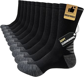 JOYNEE 5/10 Pairs Mens Lightweight Long Cushion Work Socks Casual Breathable Crew Athletic Socks for Workout Sports
