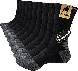 JOYNÉE 5/10 Pairs Mens Lightweight Long Cushion Work Socks Casual Breathable Crew Athletic Socks for Workout Sports