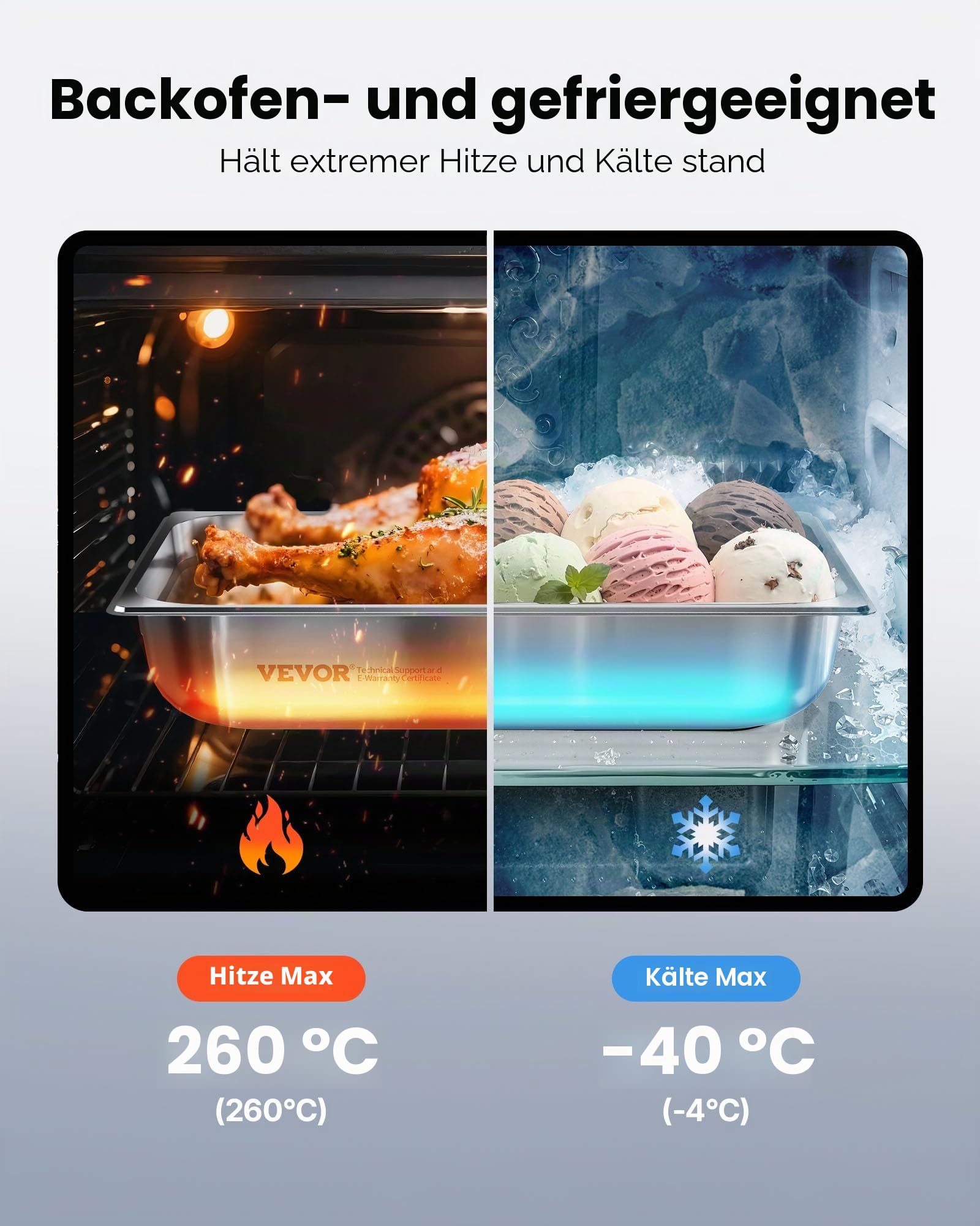 VEVOR Gastronormbehälter Hotelpfanne (1/2-Größe) 4 Stk. 3,8 L, wiederverwendbare Behälter (63,5 mm tief), rostfreie Catering-Aufbewahrung, Panierschale Speisebehälter für Party Restaurant Buffet