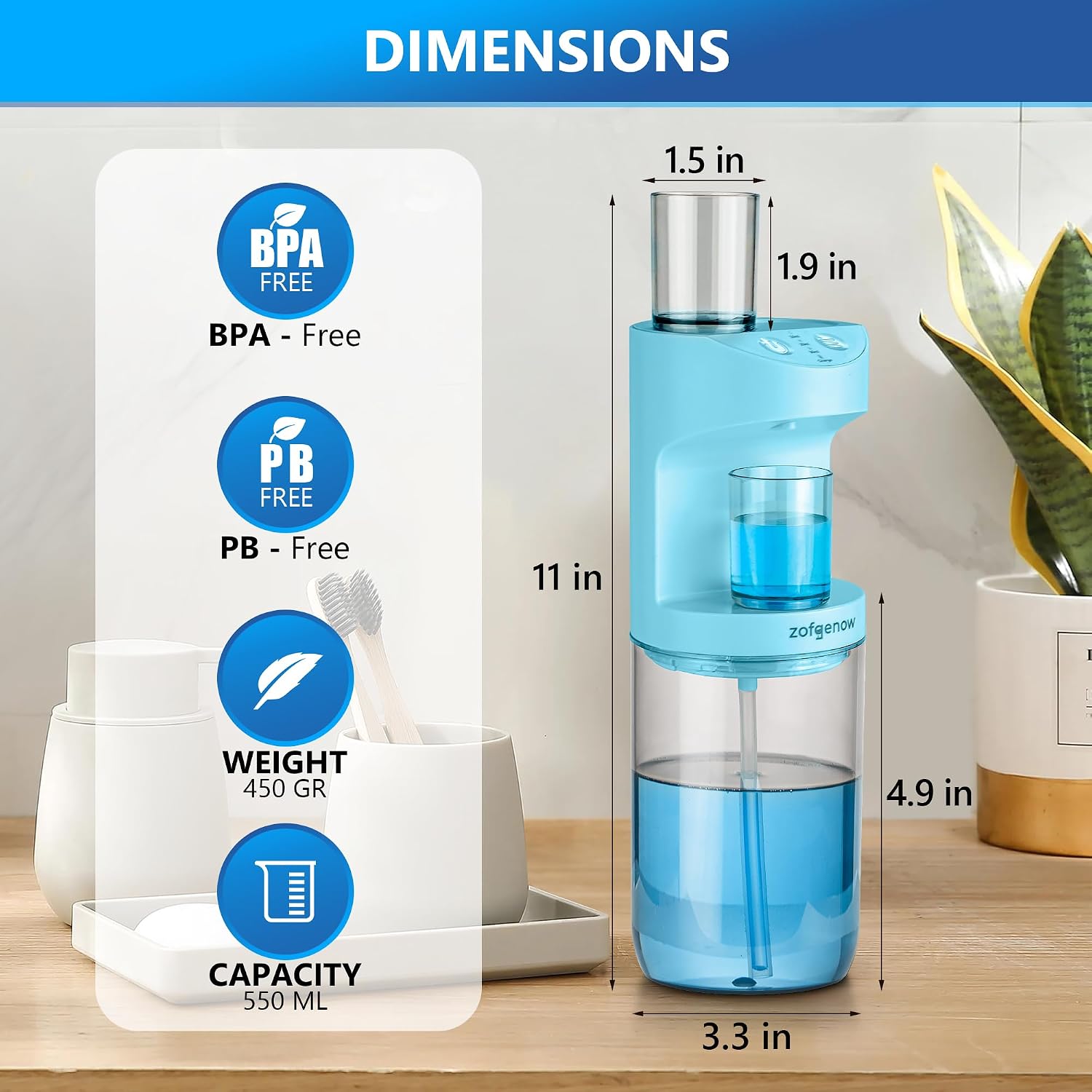 ZOFGENOW Touchless Automatic Mouthwash Dispenser, Wall Mounted 19.4oz Blue
