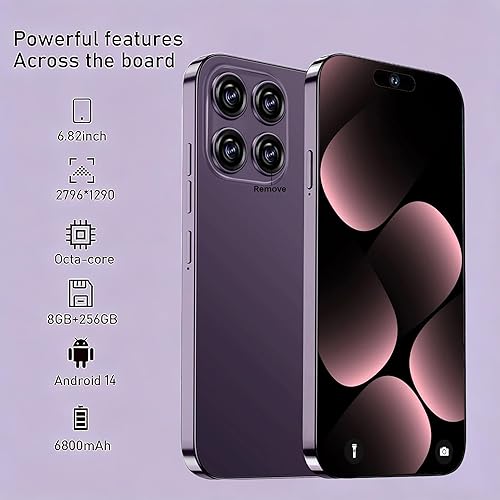 Miniatura 2 de Teléfono desbloqueado A15 Pro Max, teléfono celular de 8+256 GB, pantalla HD de 6.8 pulgadas, 6800 mAh, teléfonos inteligentes Android 14