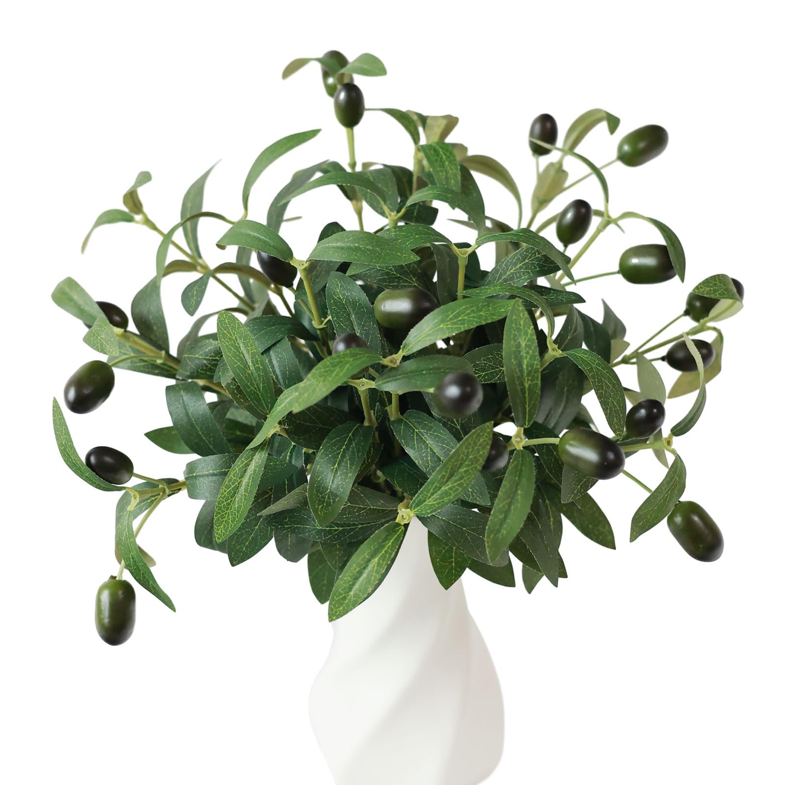 Mizii 10pcs Artificial Olive Branches - 11" Faux Olive Branch Garland with Silk Green Leaves & Berries for Vase Filler, Table Centerpieces