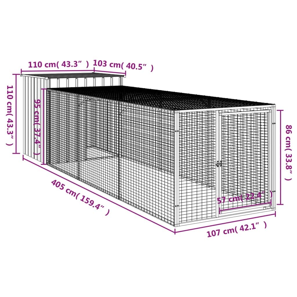 vidaXL Gallinero con Corral, Jaula de Gallinas Pollos con Tejado, Acero Galvanizado Gris Claro