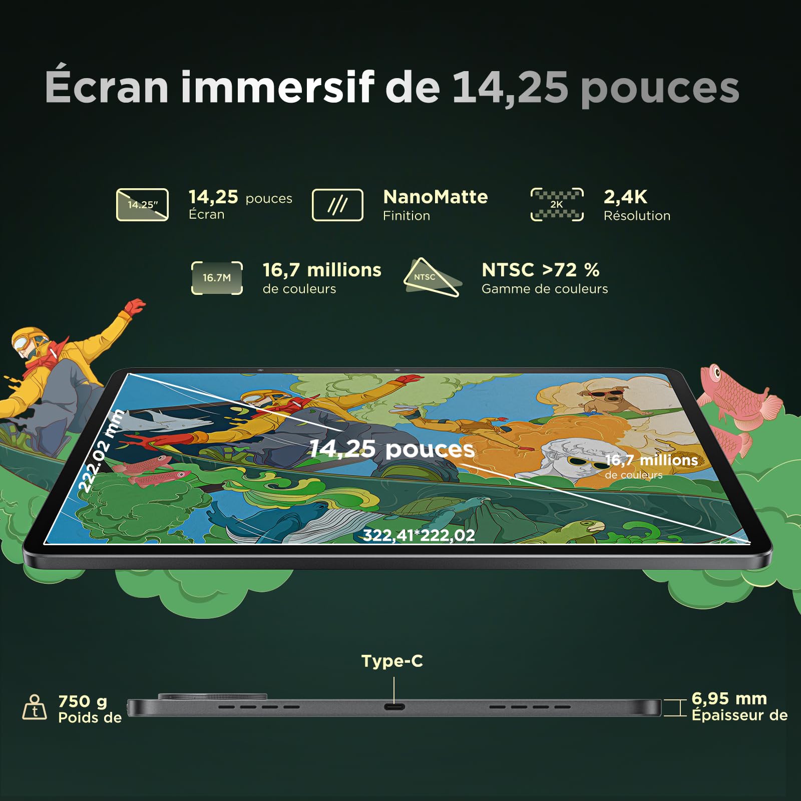 Ugee Tablette Graphique Autonome UT3 14,25″ avec Stylet, sans Ordinateur