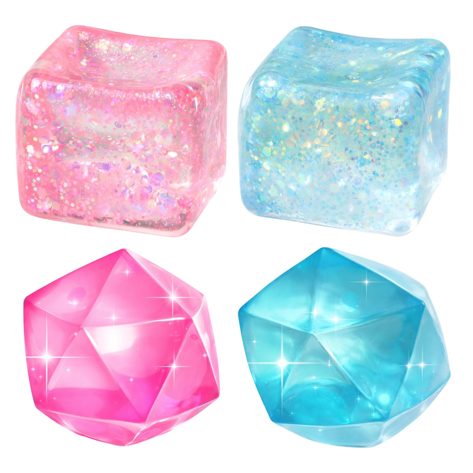 Cube Slow Rising Fidget Set, Four Slow-Rise Sensory Shapes for Stress Relief and Focus Enhancement, Ideal for Classroom and Office Use, Diamond and Square Designs