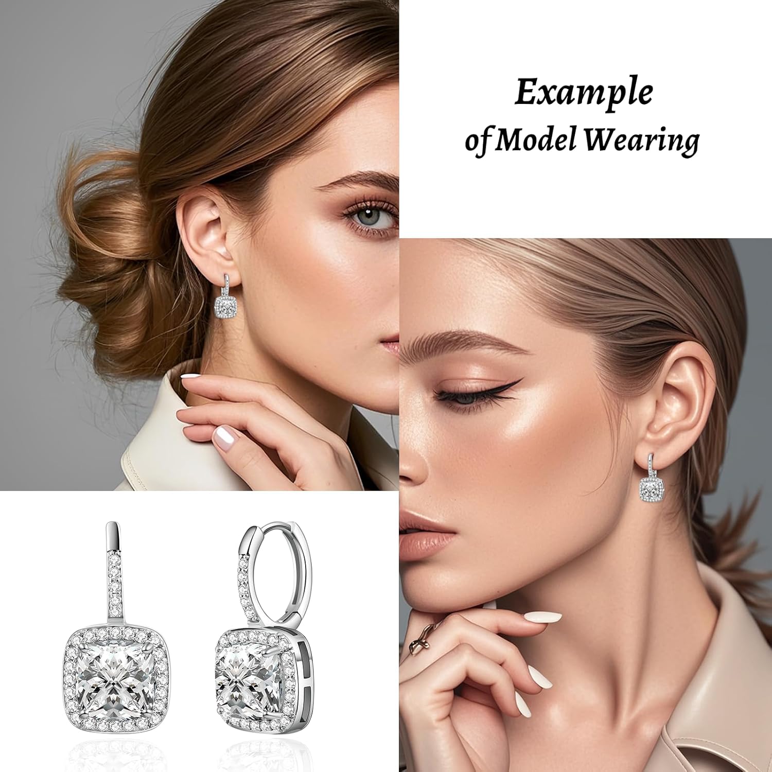 Princess Cut Dangle CZ Earrings for Women - 8MM Square Cubic Zirconia, Hypoallergenic Small Silver Huggie Hoop, Trendy and Chic Design - Image 3