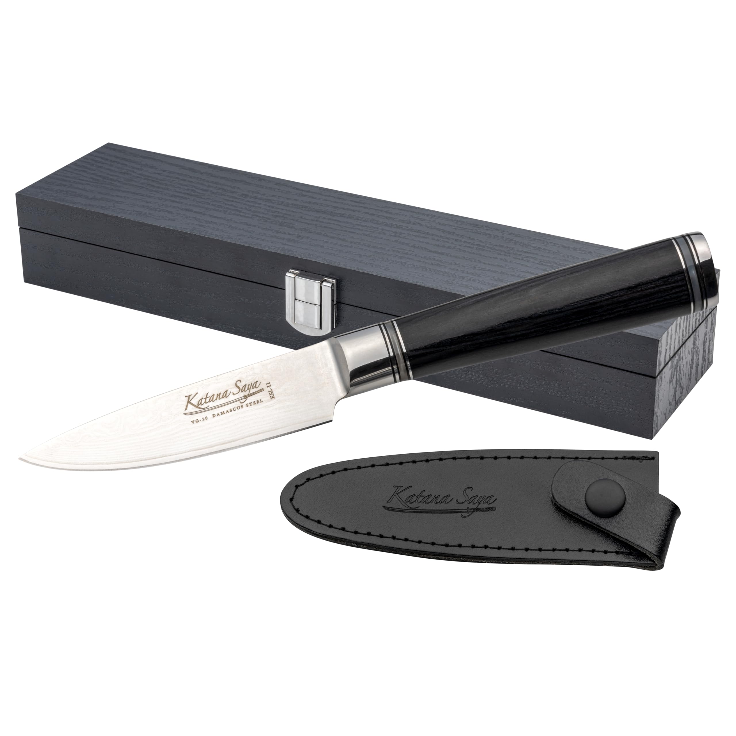 Katana Saya Black Pakkawood 9Cm Paring Knife, Japanese 67-Layer Vg-10 Damascus Stainless Steel, Pakkawood Handle, Kitchen Knife