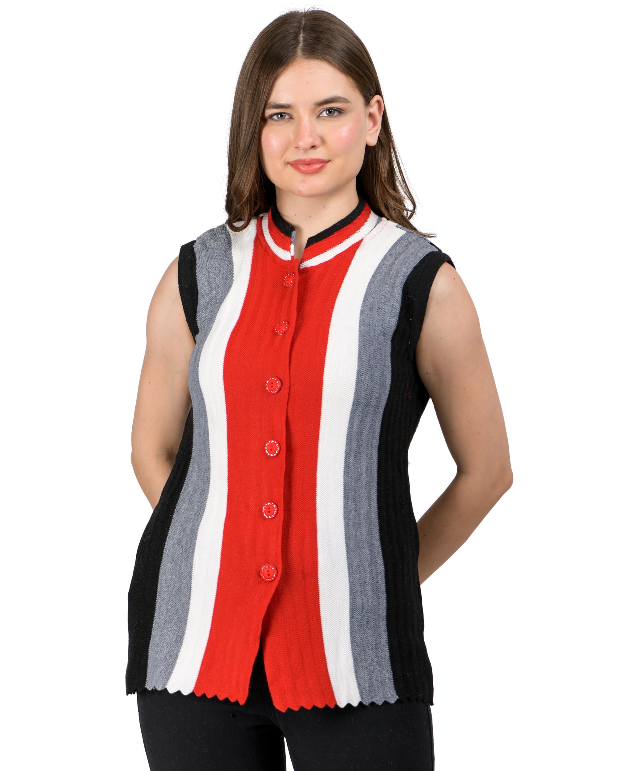 Women Woolen Cardigan Sleeveless Printed Design Cardigan Daffodil Fabric Winter Wear Pure Wool Cardigan 100% Daffodil Free Size Cotty Fully Warm with Side Pocket-image-5