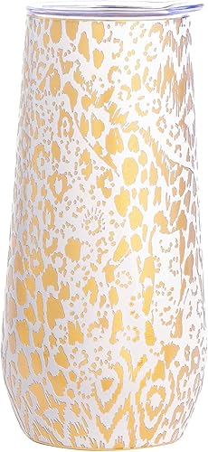 Miniatura 1 de Lilly Pulitzer Flauta de champán sin tallo de 10 onzas, vaso pequeño de acero inoxidable con tapa, vaso de metal aislado de doble pared, juego de