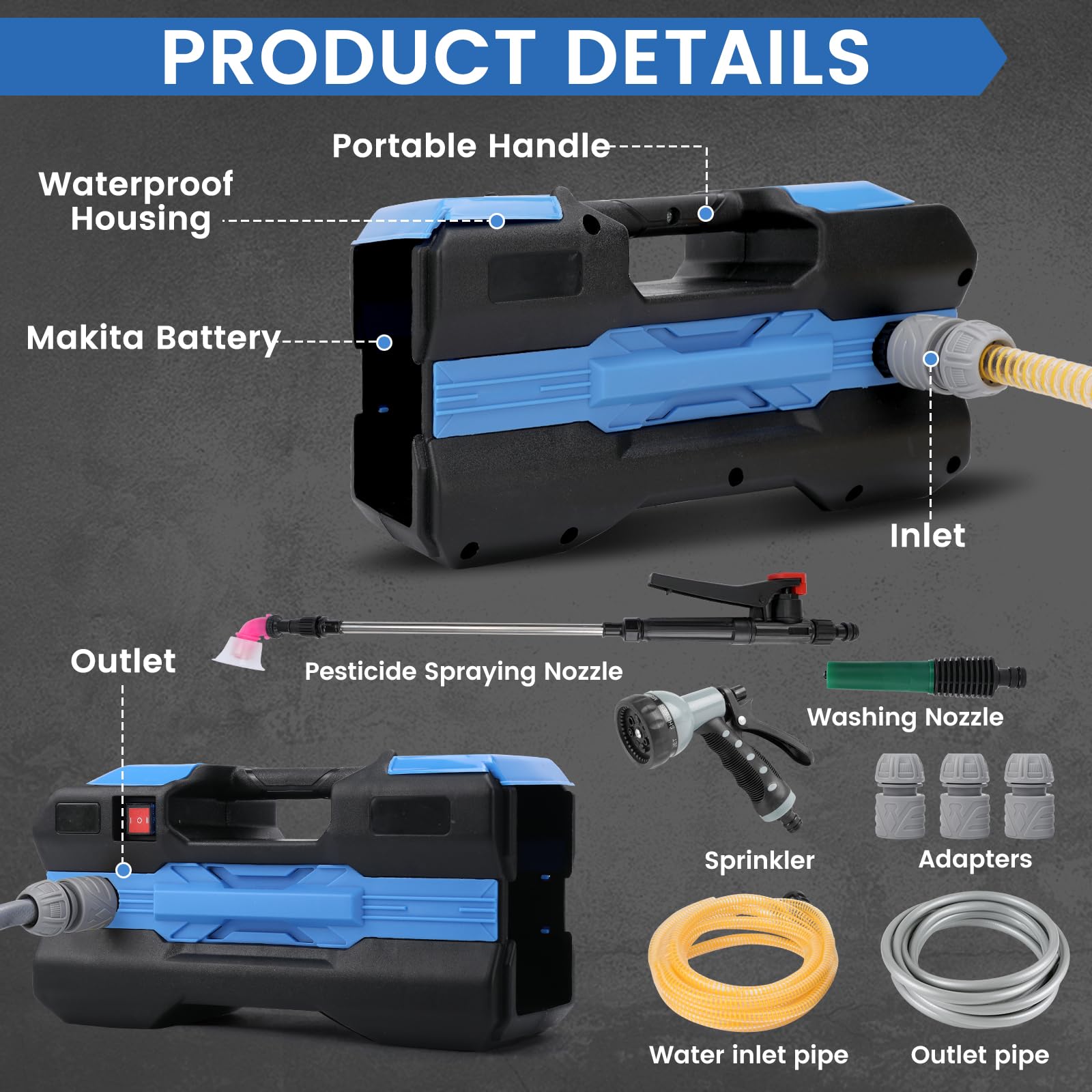 Wasserpumpe Kompatibel mit Makita 18 V Akku, elektrische Gartenpumpe, kabellose tragbare selbstansaugende Pumpe für Gartenpool Teich Aquarien (nur Werkzeug, keine Batterie)