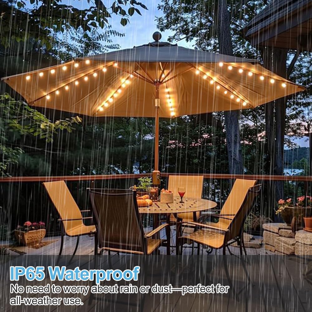 Lumières Solaires de Parapluie, 104 LED Lampe Parasol de Patio, Étanche IP65 Éclairage de Parasol, 8 Modes Lumières avec Télécommande, Éclairage Décoratif pour Parasols et Tentes de Camping
