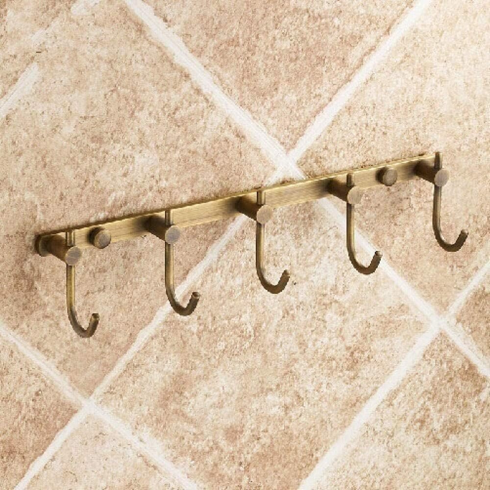 YATUOPNG Self Adhesive Hooks-Robe Hooks Wall Coat Racks Antique Brass Cloth Hook Door Rural Hat Kitchen Row 5Pcs Clasps