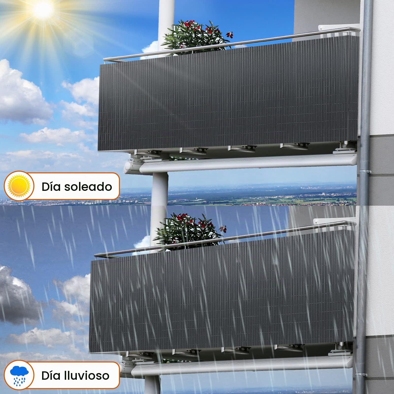FIVMEN Esterilla de protección visual de PVC, 200 x 500 cm, para balcón, valla con bridas, protección visual, protección visual, protección contra el viento, impermeable, sin agujeros, para jardín o