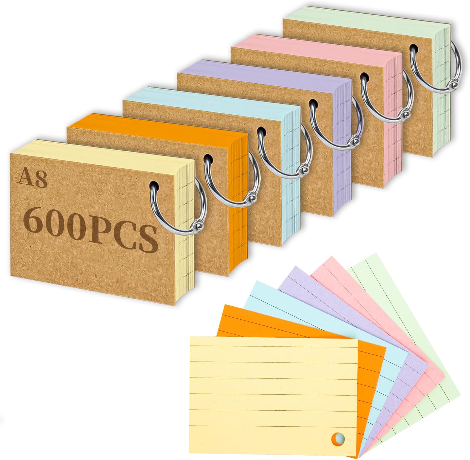 Candcamp Lot De 6 Cartes Flash De 300 Pièces Lignées Avec Anneau De