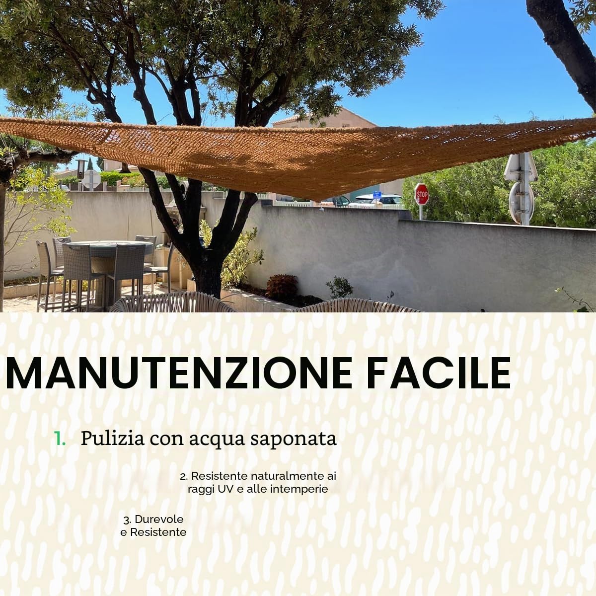 Tenda parasole in fibra di cocco, protezione solare ecologica, diverse misure e forme triangolare, terrazza, giardino, pergolato (Sable, 3x3x3m, Triangolare)